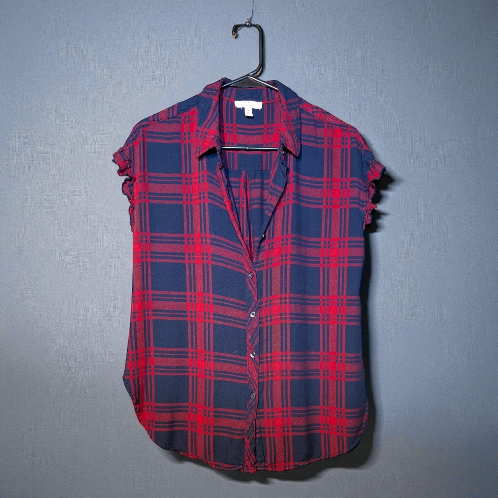 Como Vintage Red and Blue Plaid Button-Down Blouse